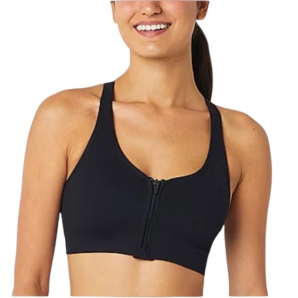 Xersion Sports Bra, Front Zip, Medium Support, Seamless, Black, Size XL, NEW - Picture 1 of 7